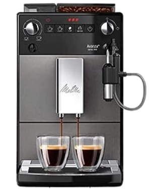 Melitta Avanza Series espresso machine showcasing dual-spout dispenser and user-friendly interface.