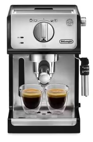 Best Coffee Machines ECP3531 modern espresso machine with dual brewing spouts and steam wand.