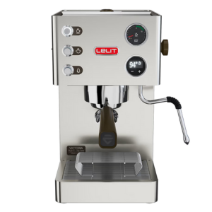 Best Coffee Machines - Close-up view of the sleek, compact Lelit Victoria espresso machine with precision controls.