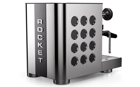 Best Coffee Machines Rocket Appartamento TCA in Silver-Black, modern, minimalist design featuring steam wand.