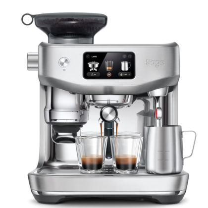 Sage Oracle Jet espresso machine featuring dual-spouts, digital interface, and integrated grinder.