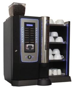 Darenth Roma commercial coffee vending machine with modern design, fresh beans, and multi-cup storage.