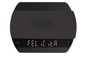 Felicita Arc Espresso coffee scale featuring a sleek, black design with digital display.