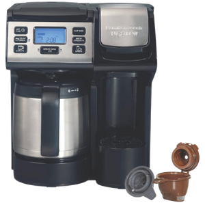 Hamilton Beach FlexBrew Trio 2-Way 49966 dual Coffee Maker displaying drip brewer and single-serve functions.