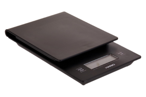 Hario V60 Drip sleek coffee scale featuring LCD display for precise measurement in modern kitchens.