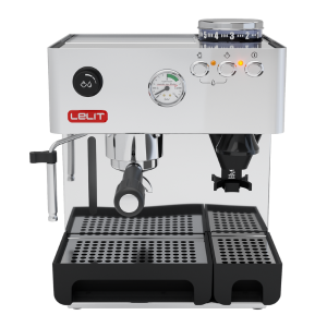 Lelit Anita PL042EM Lelit Bianca V3 stainless steel espresso machine with integrated coffee grinder and steam wand.