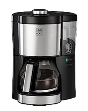 Modern Melitta Look V commercial filter coffee maker with transparent brewing pot and simple controls.