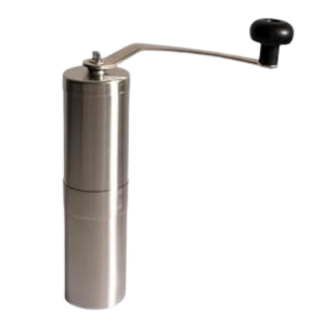 Porlex Tall II Hand Manual Coffee Grinder displaying sleek stainless steel design and ergonomic handle.