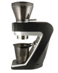 Baratza Sette 270 modern coffee grinder filled with beans, featuring sleek black and silver design.