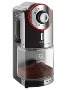 Melitta Molino coffee grinder with adjustable settings and sleek design.