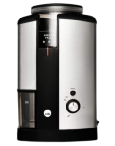 Wilfa Svart coffee grinder featuring adjustable settings, sleek metallic body, and user-friendly control interface.