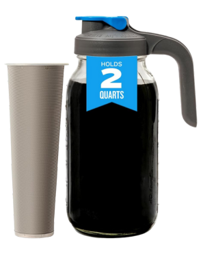 County Line cold brew coffee maker with 2-quart capacity and convenient flip-top lid, ready to serve.