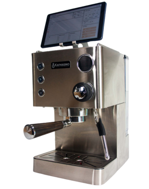 Kafmasino-one sleek modern espresso machine, featuring a touchscreen interface and robust stainless steel design.