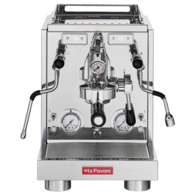 La Pavoni Botticelli Sage Dual Boiler espresso machine showcasing sleek metallic finish and precision controls.