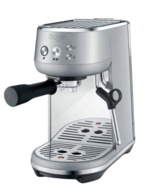 Sage-Bambino Smeg stainless steel espresso machine with ergonomic controls and sleek design.
