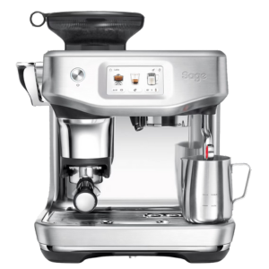 Sage Barista Touch Impress espresso machine with digital screen and stainless steel finish.