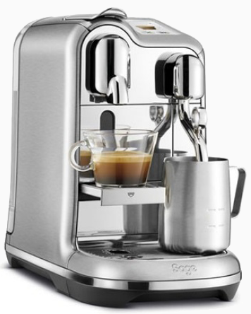 Sage-Creatista-Pro espresso machine with adjustable settings, milk frother, and reflective finish.