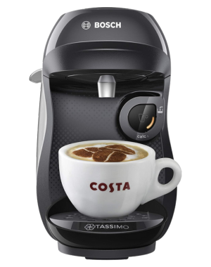 TASSIMO by Bosch HAPPY modern coffee machine brewing a Costa coffee cup.